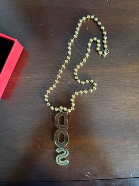 DOS Gold Bead Chain Necklace with Decorative Logo Pendant (not real gold)